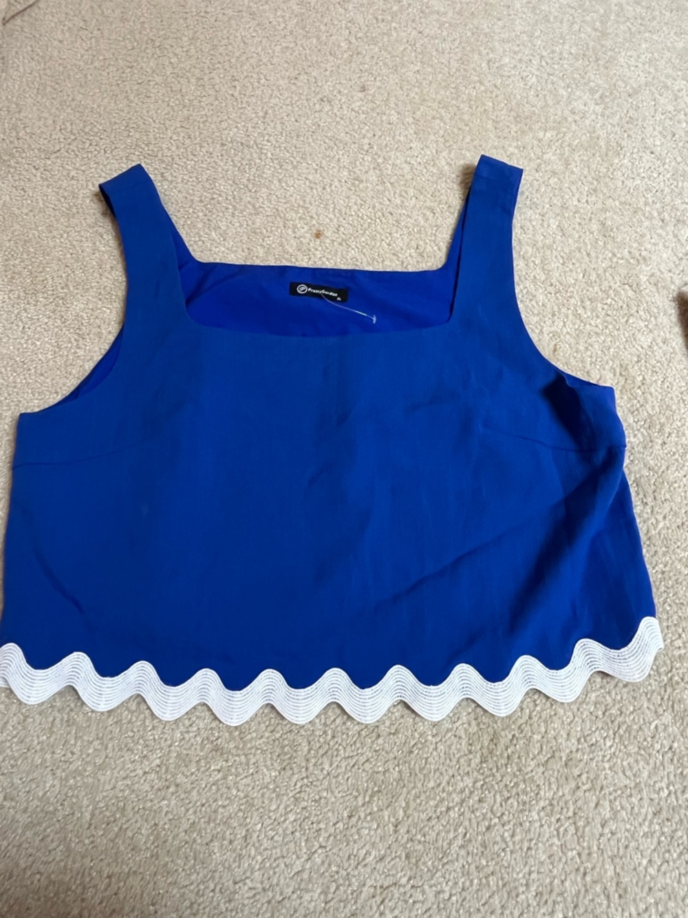 Women's Royal Blue Square Neck Tank with White Scallop Hem